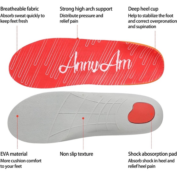 Orthotics for Plantar Fascitis Insoles Flat Foot (Men 5-5.5 | Women 7-7.5, Red) - Picture 4 of 6